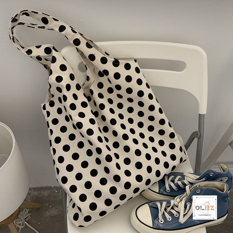 Large Capacity Polka Dot Handheld/Single Shoulder Canvas Bag