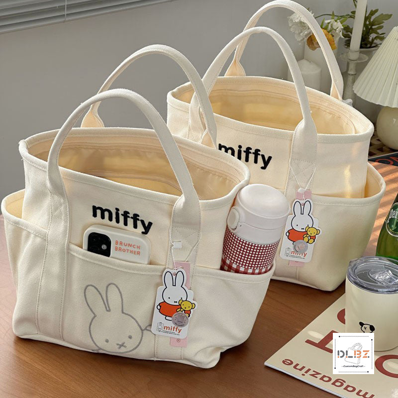 Miffy Thickened and Stylish Canvas Tote Bag, Casual Cartoon Lunch Bag Mommy Bag