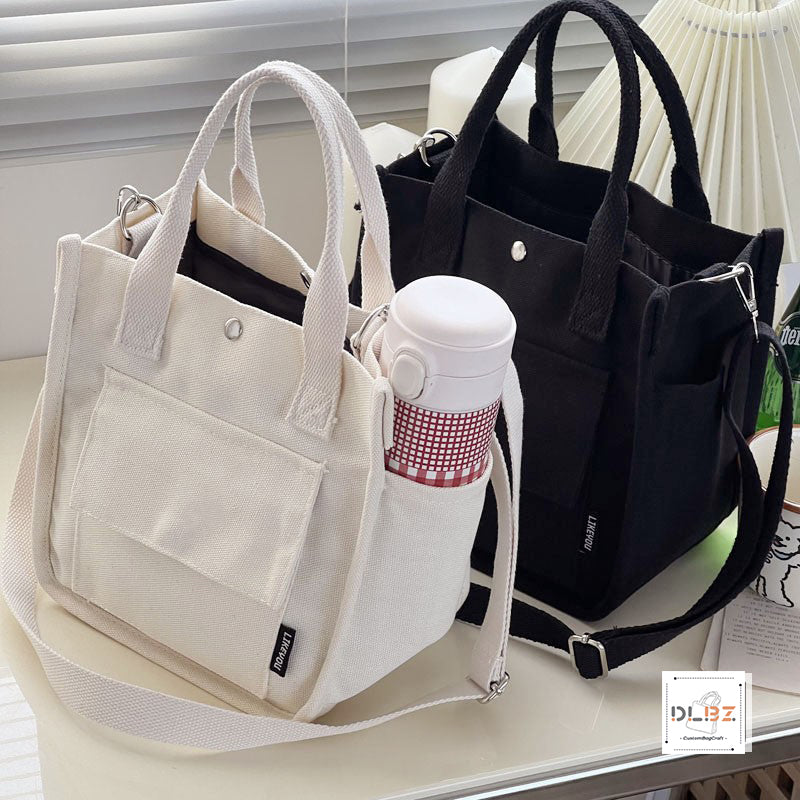 Structured Multi-Pocket Tote Canvas Bag, Handheld and Crossbody, Simple and Versatile