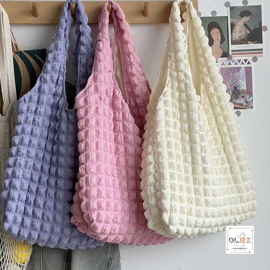 Girly Heart Pleated Cloud Bubble Hobo Bags Shoulder Tote Bag Macaron Color Shopping Bag