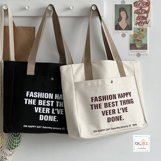 Initial Canvas Tote Bag with Printed letter, Shoulder Bag With Top Zipper Closure And Multi Pockets