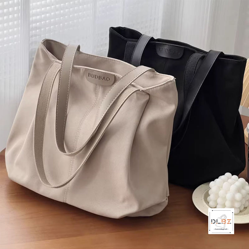 Simple Casual Nylon Tote Bag with Zipper Top-Handle Purse For Work And School