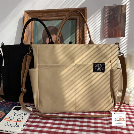 Thicken Canvas Tote Bag with Zipper, Shoulder, Crossbody, or Handheld Bag for School, Office, Travel