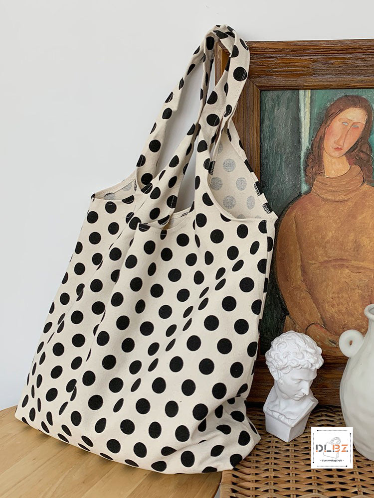 Large Capacity Polka Dot Handheld/Single Shoulder Canvas Bag