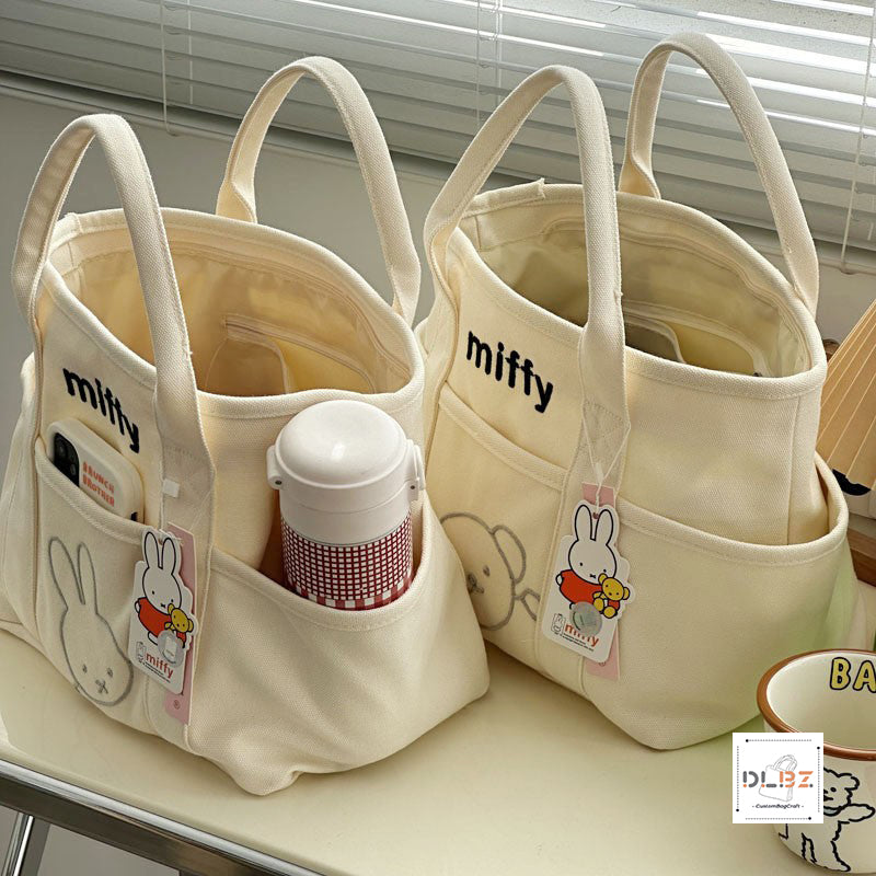 Miffy Thickened and Stylish Canvas Tote Bag, Casual Cartoon Lunch Bag Mommy Bag