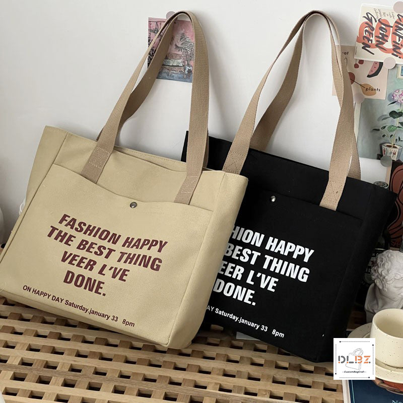 Initial Canvas Tote Bag with Printed letter, Shoulder Bag With Top Zipper Closure And Multi Pockets