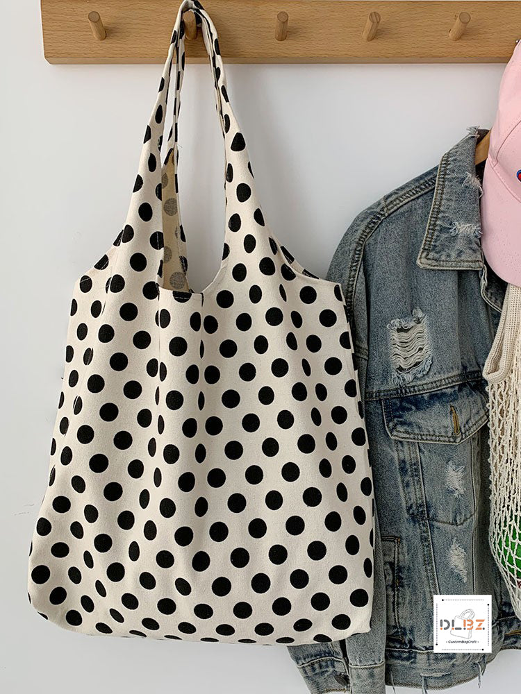 Large Capacity Polka Dot Handheld/Single Shoulder Canvas Bag