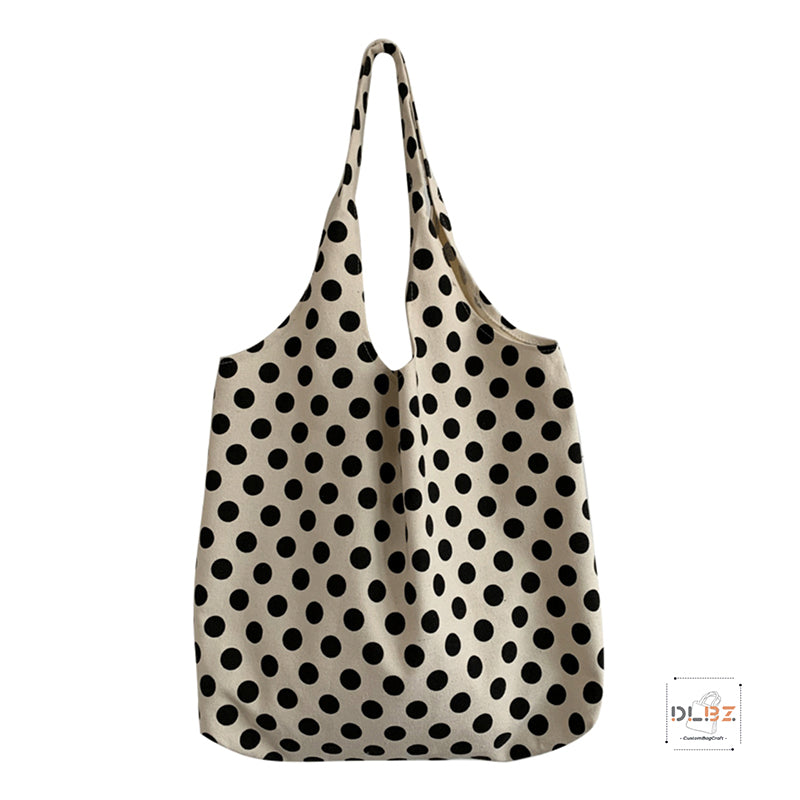 Large Capacity Polka Dot Handheld/Single Shoulder Canvas Bag