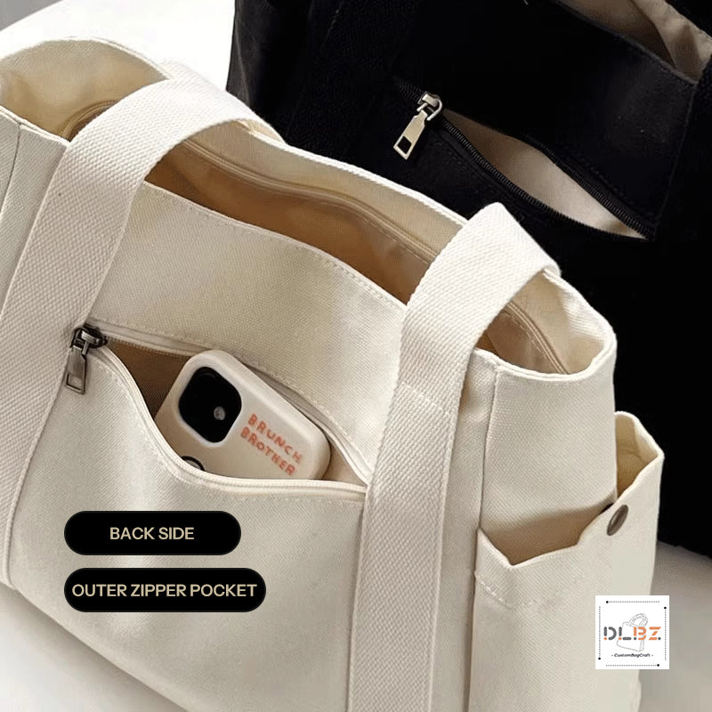 Aesthetic Tote Bag  With Multi Pockets, Zipper Pockets, Everything Tote Bag With Compartments