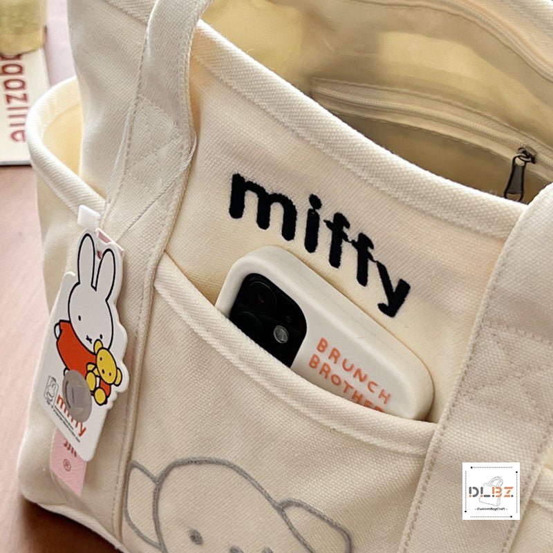 Miffy Thickened and Stylish Canvas Tote Bag, Casual Cartoon Lunch Bag Mommy Bag