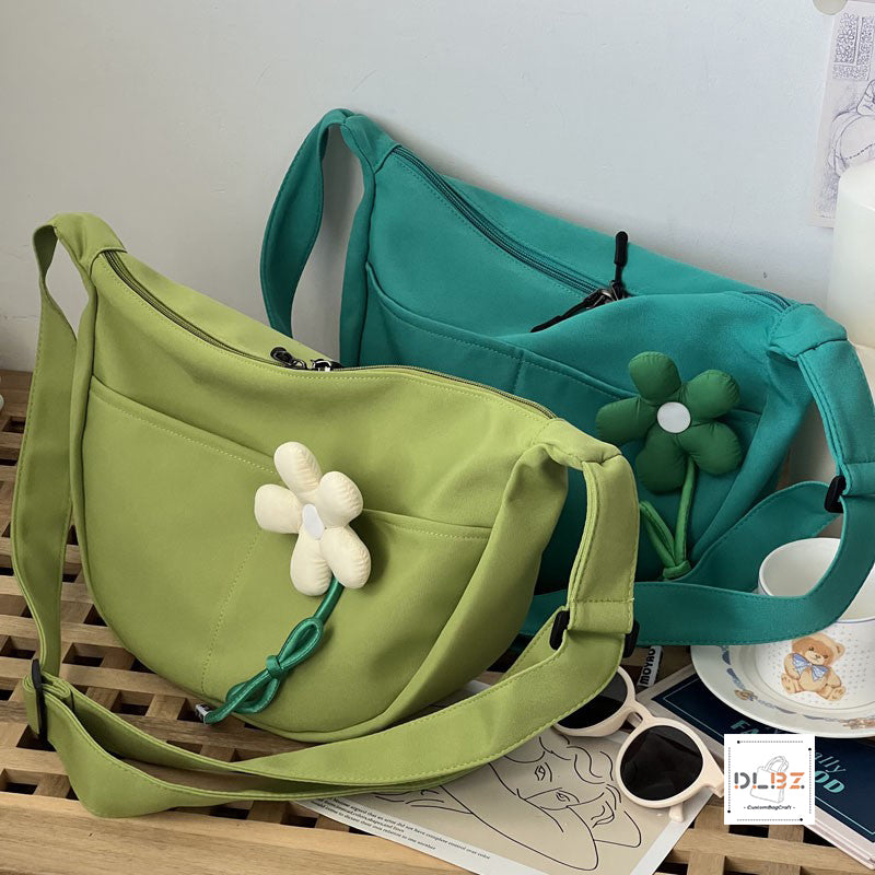 Zippered Dumpling-shaped Solid Color Tote Bag, Crossbody Canvas Bag