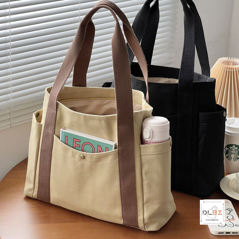 Aesthetic Tote Bag  With Multi Pockets, Zipper Pockets, Everything Tote Bag With Compartments