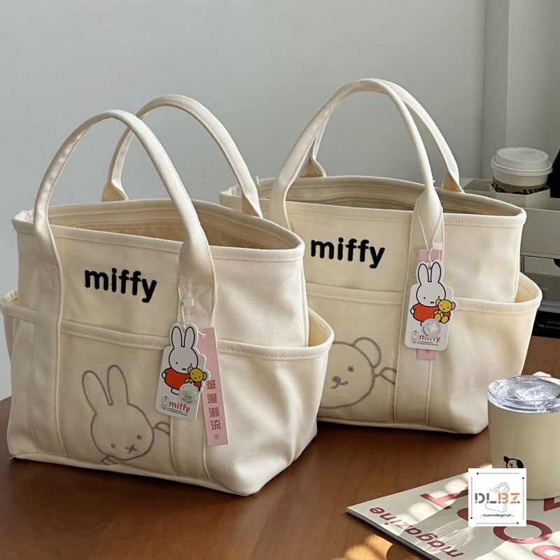 Miffy Thickened and Stylish Canvas Tote Bag, Casual Cartoon Lunch Bag Mommy Bag