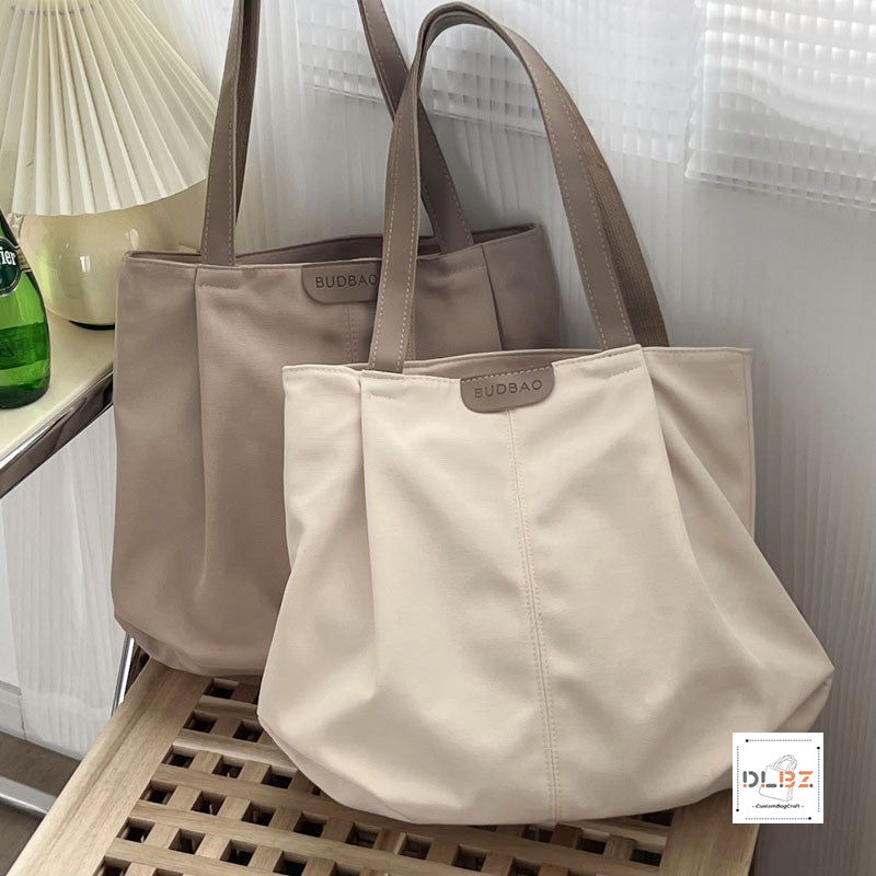 Simple Casual Nylon Tote Bag with Zipper Top-Handle Purse For Work And School