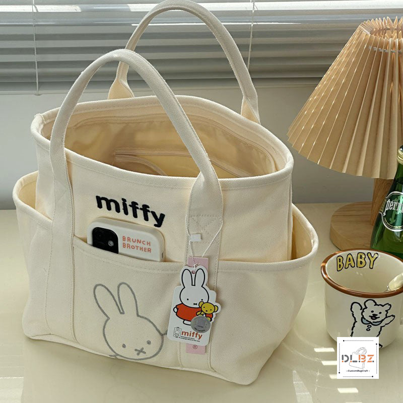 Miffy Thickened and Stylish Canvas Tote Bag, Casual Cartoon Lunch Bag Mommy Bag