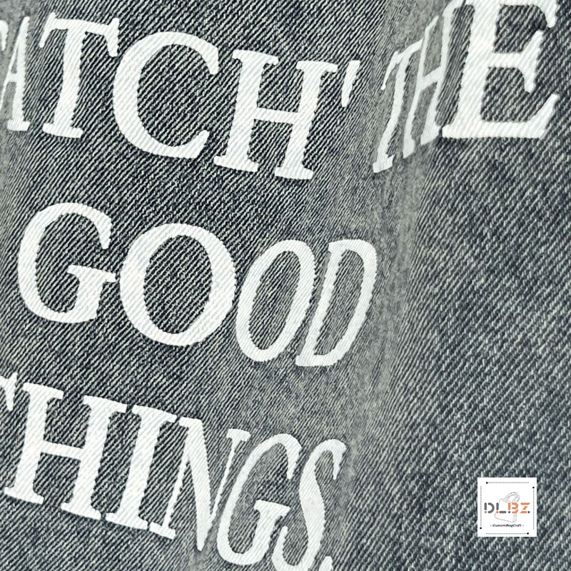 Catch The Good Things Denim Washed Extra-Large Capacity Tote Bag, Fashionable and Versatile