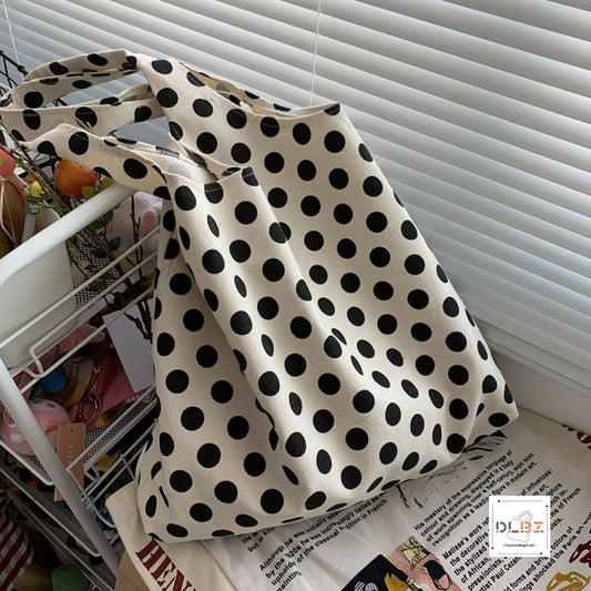 Large Capacity Polka Dot Handheld/Single Shoulder Canvas Bag