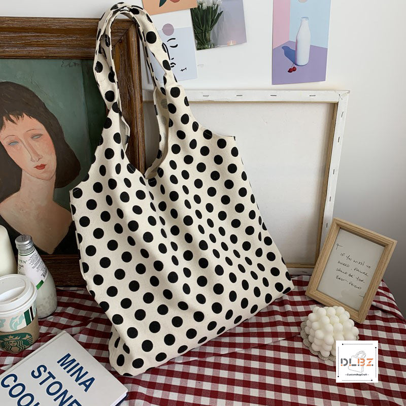 Large Capacity Polka Dot Handheld/Single Shoulder Canvas Bag