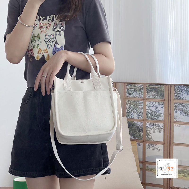 Structured Multi-Pocket Tote Canvas Bag, Handheld and Crossbody, Simple and Versatile