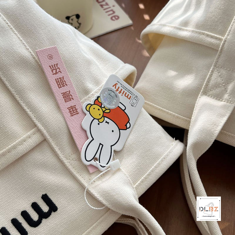 Miffy Thickened and Stylish Canvas Tote Bag, Casual Cartoon Lunch Bag Mommy Bag