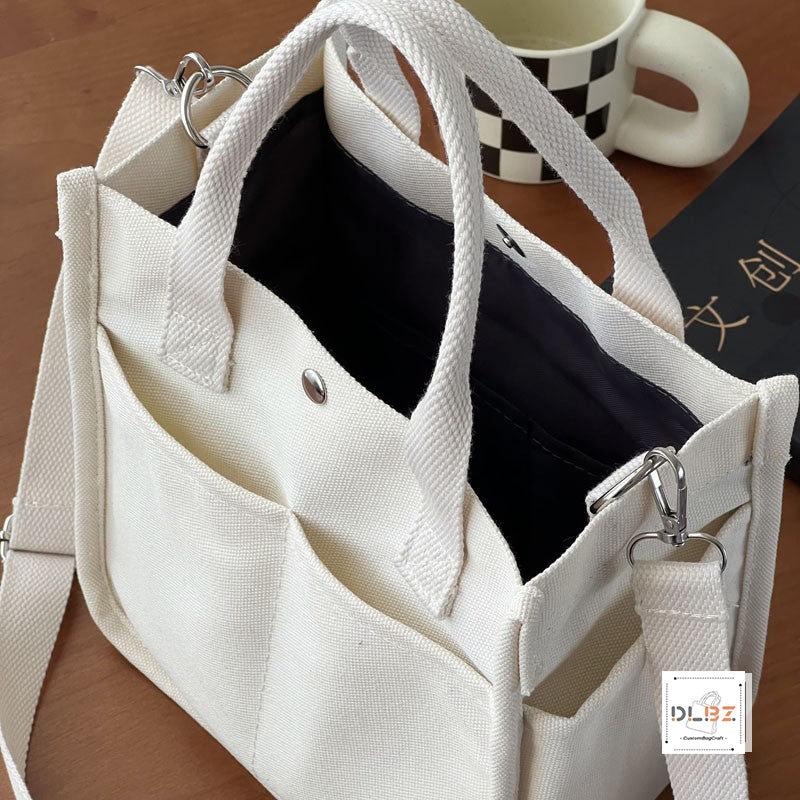 Structured Multi-Pocket Tote Canvas Bag, Handheld and Crossbody, Simple and Versatile