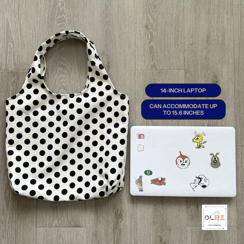 Large Capacity Polka Dot Handheld/Single Shoulder Canvas Bag