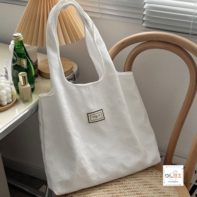 Large Capacity Embossed Polyester Tote Bag, Shoulder Bag