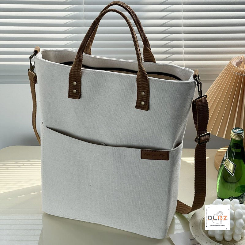 Thickened Canvas Tote Bag with Zipper, Square Shape, Can Be Worn Crossbody, Casual and Artistic