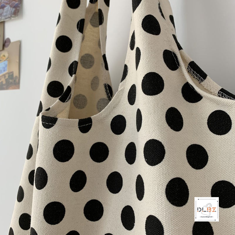 Large Capacity Polka Dot Handheld/Single Shoulder Canvas Bag