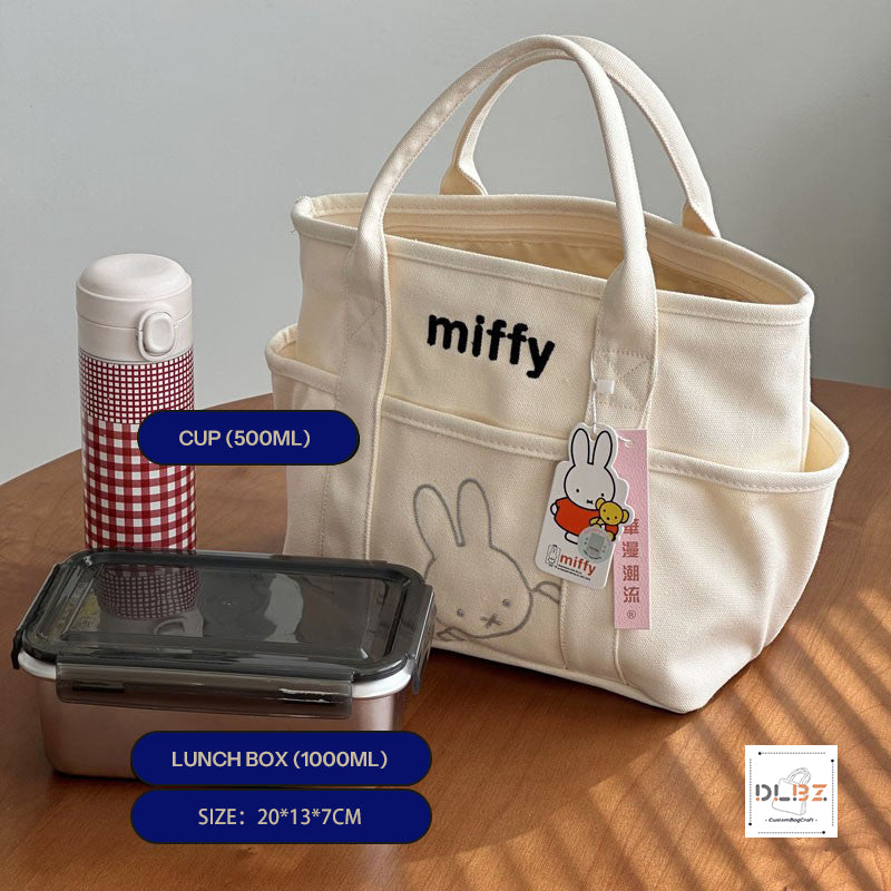 Miffy Thickened and Stylish Canvas Tote Bag, Casual Cartoon Lunch Bag Mommy Bag