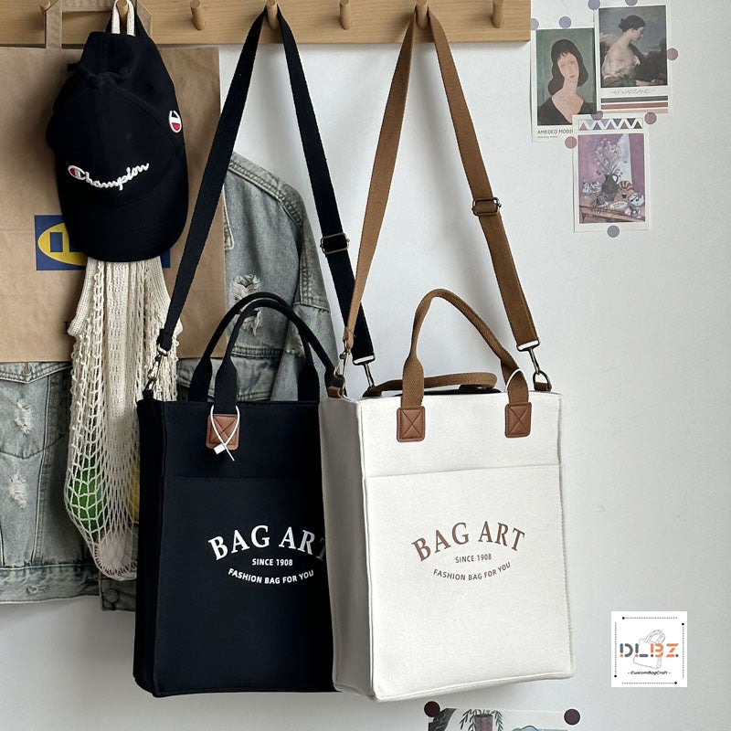 Canvas Aesthetic Tote Bag with Zipper, Outer Pocket, Top Zipper Closure