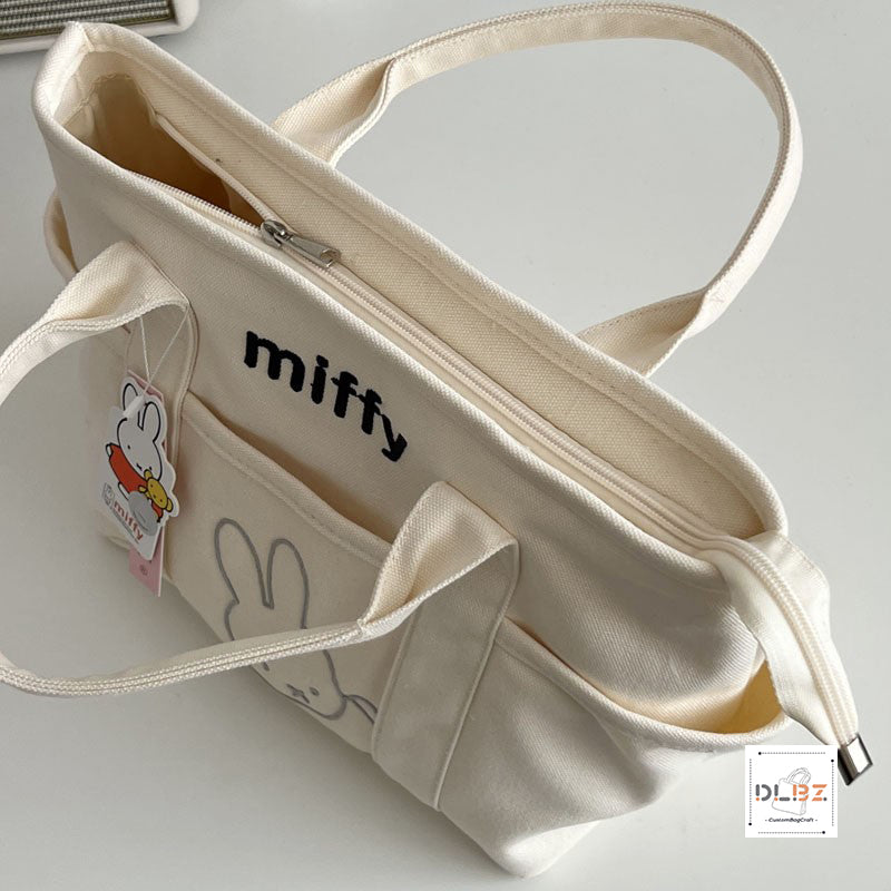 Miffy Thickened and Stylish Canvas Tote Bag, Casual Cartoon Lunch Bag Mommy Bag