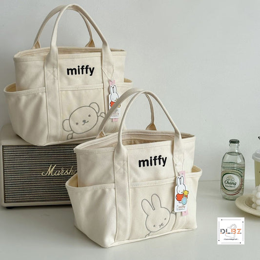 Miffy Thickened and Stylish Canvas Tote Bag, Casual Cartoon Lunch Bag Mommy Bag