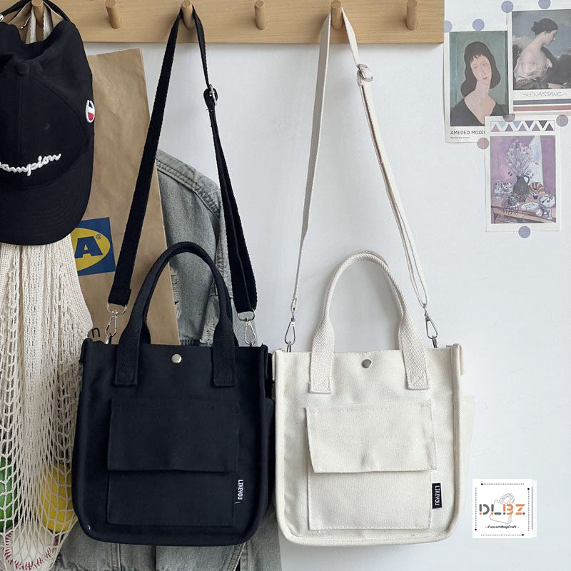 Structured Multi-Pocket Tote Canvas Bag, Handheld and Crossbody, Simple and Versatile