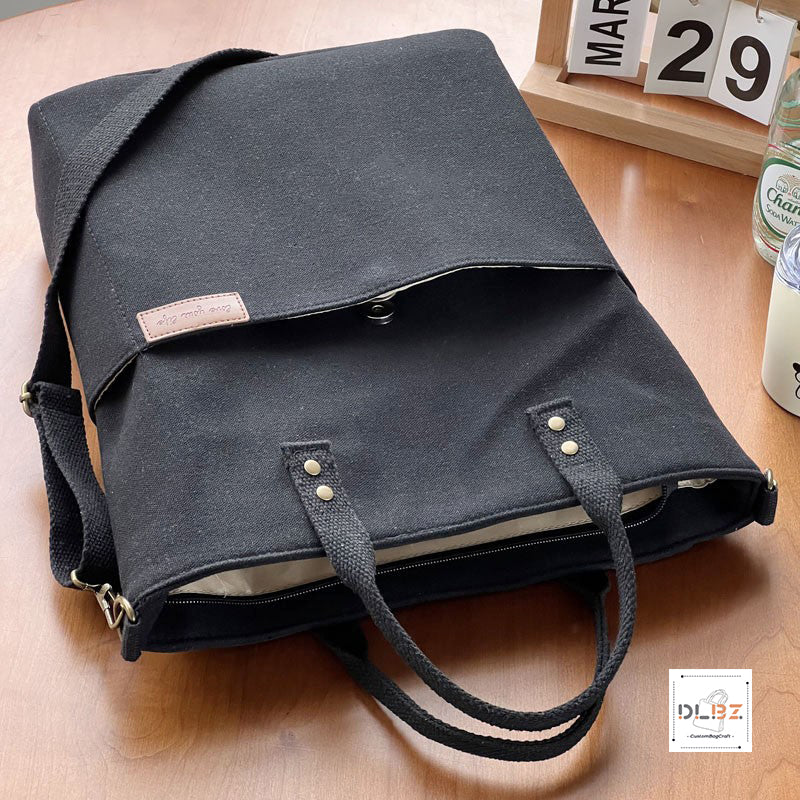 Thickened Canvas Tote Bag with Zipper, Square Shape, Can Be Worn Crossbody, Casual and Artistic