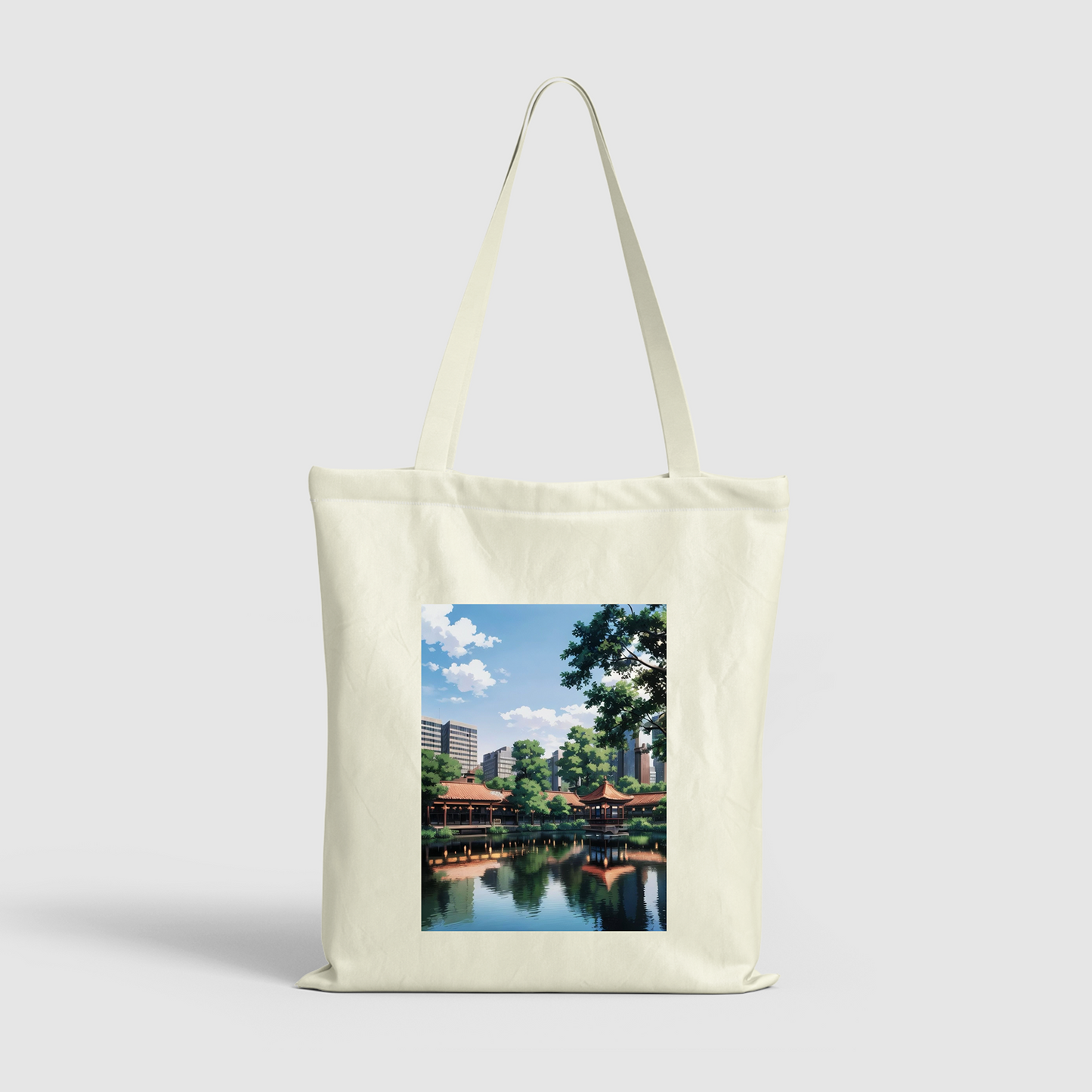 Tranquility Lake Scenery Pattern Canvas Bag