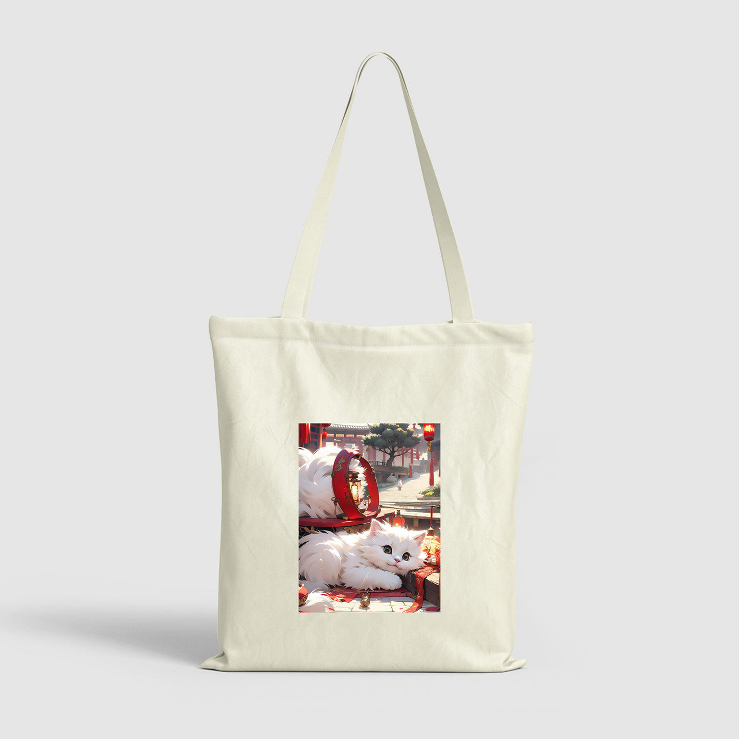 Whimsical Kitty Lantern Canvas Bag