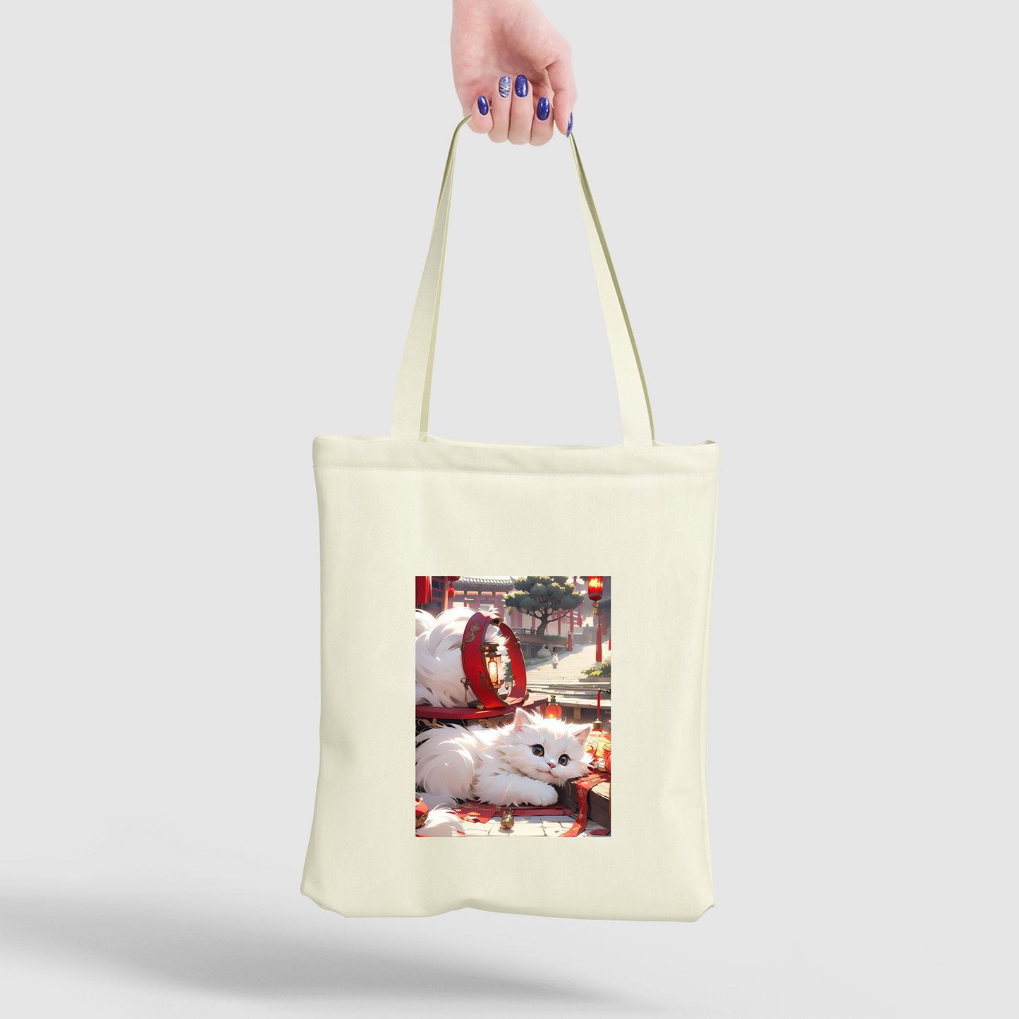 Whimsical Kitty Lantern Canvas Bag