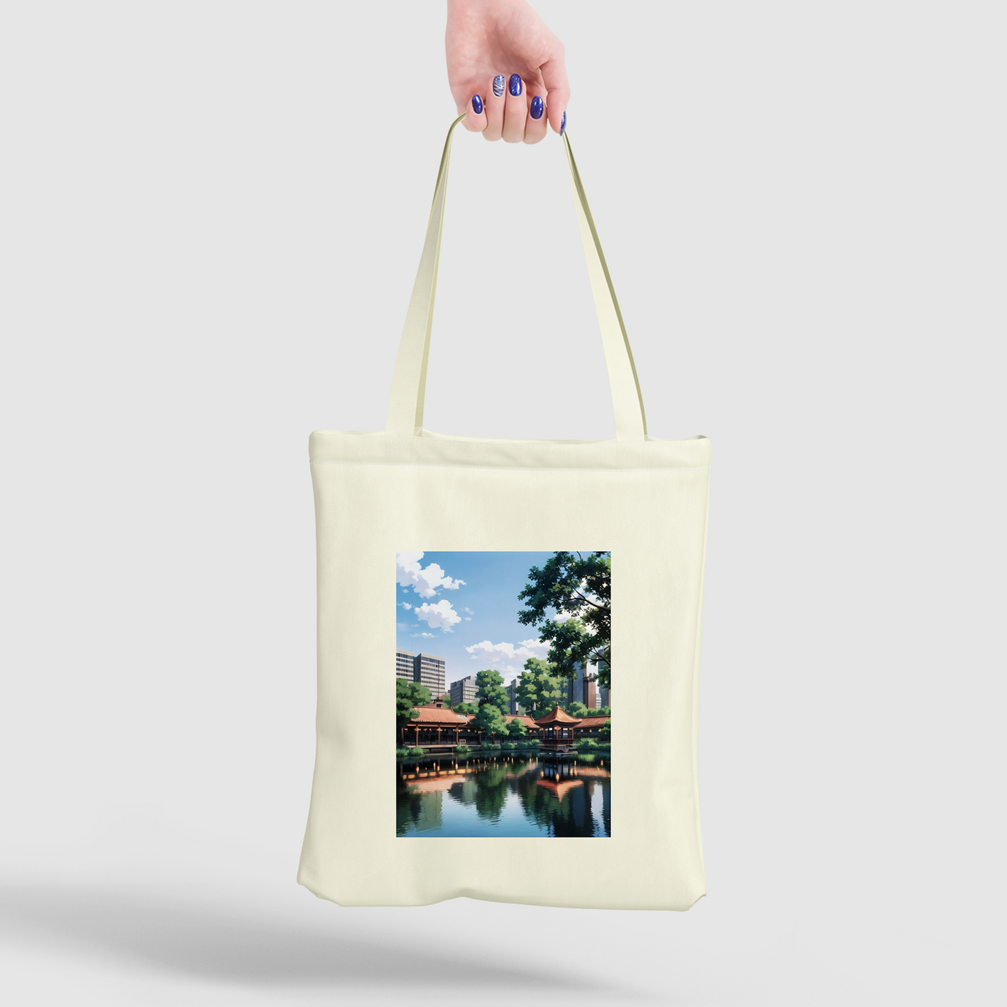 Tranquility Lake Scenery Pattern Canvas Bag