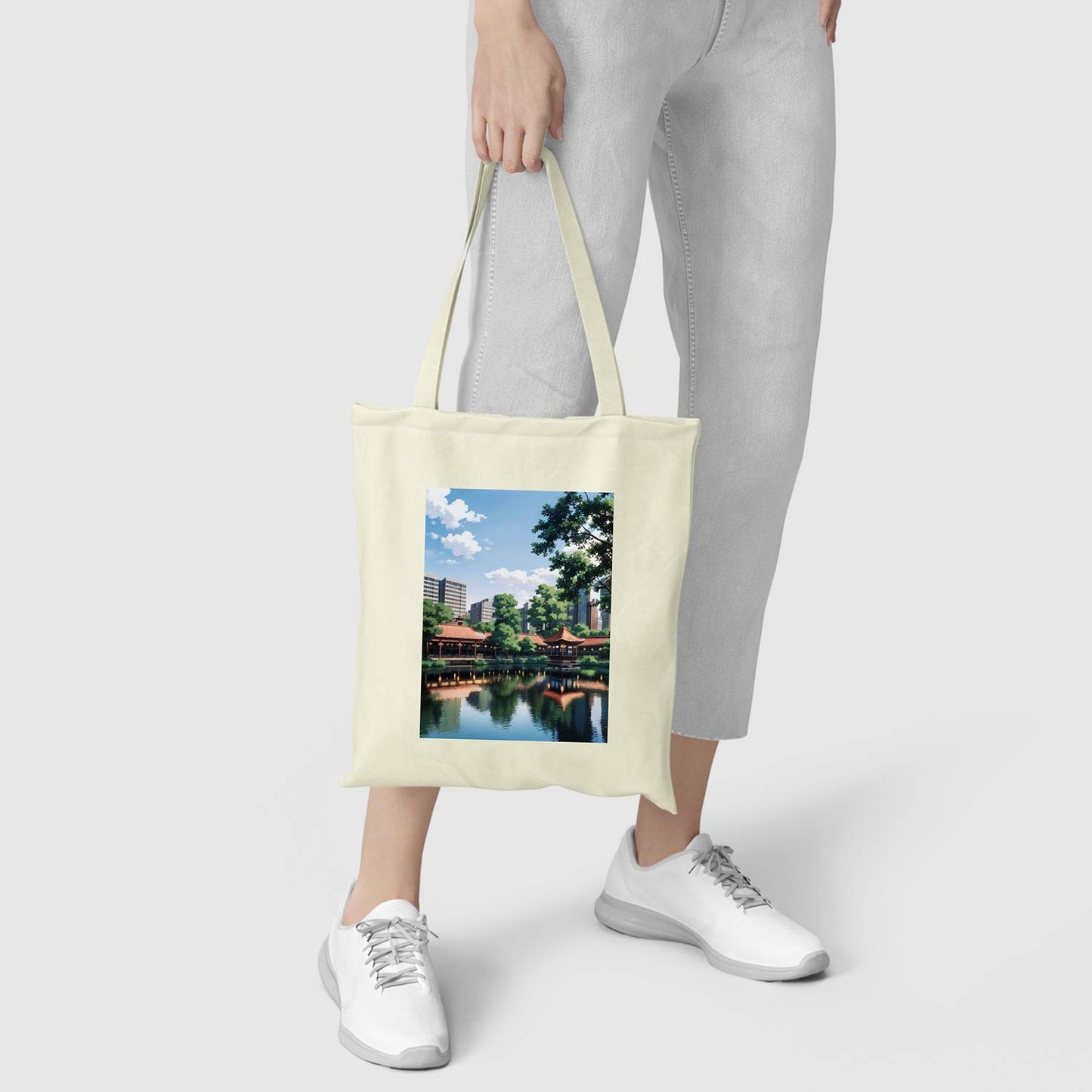 Tranquility Lake Scenery Pattern Canvas Bag