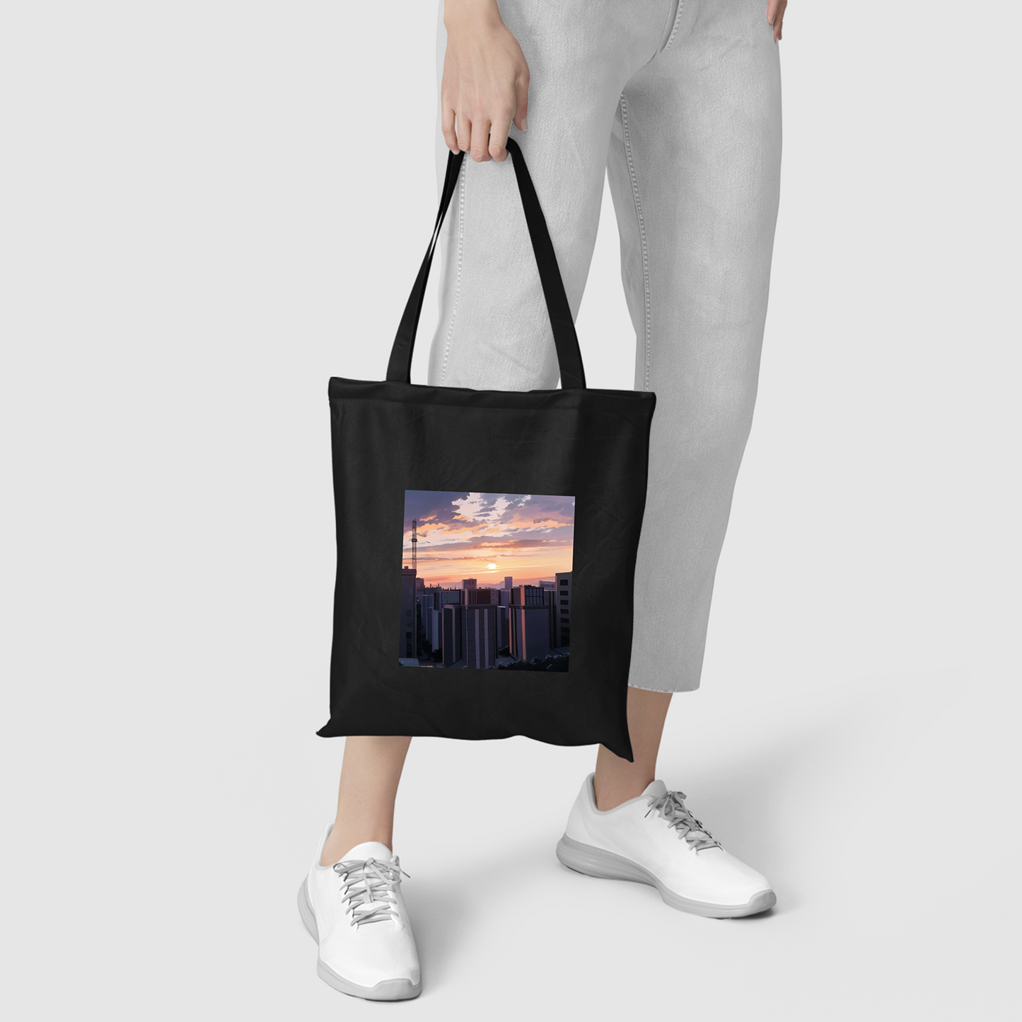 Black Canvas Cityscape Bag