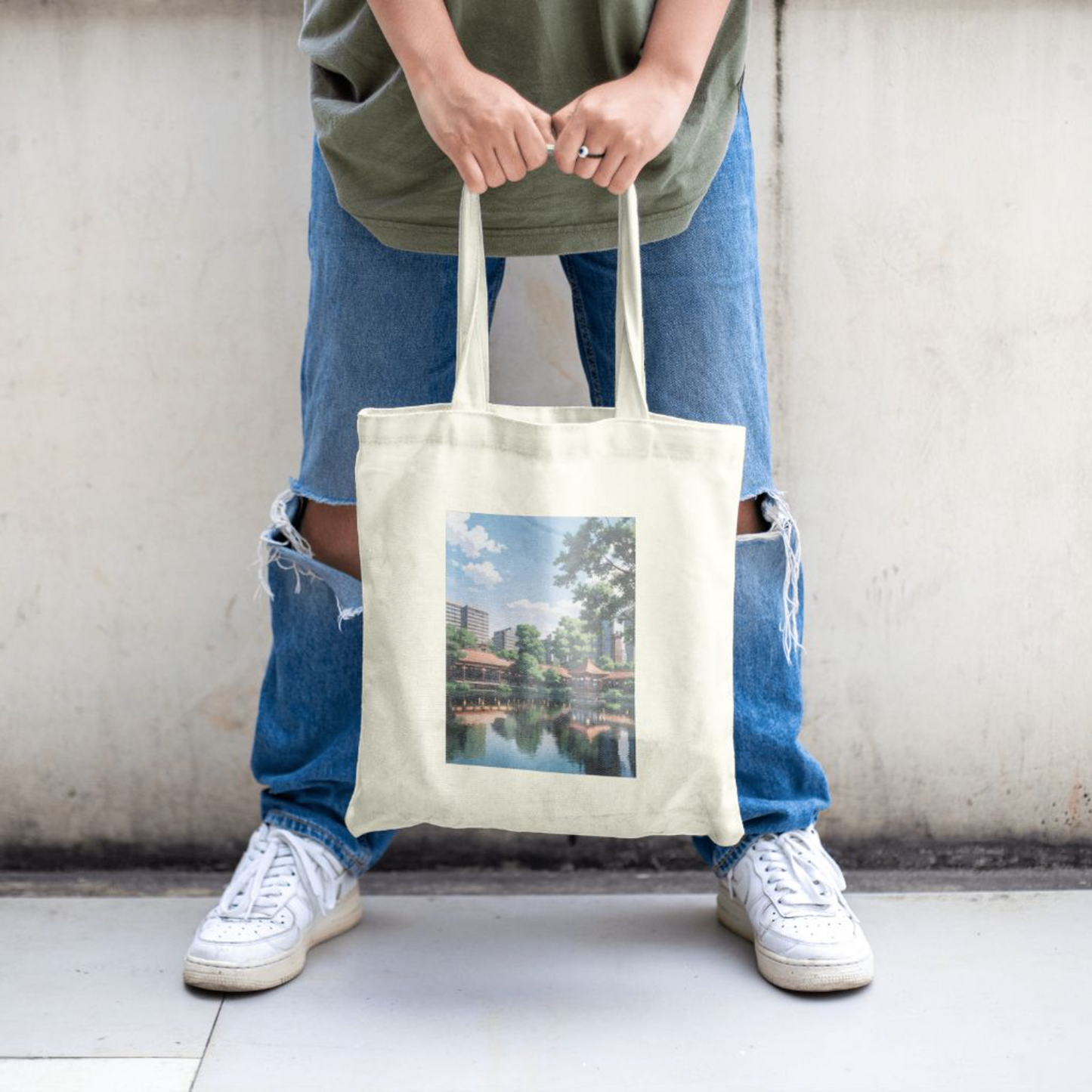 Tranquility Lake Scenery Pattern Canvas Bag