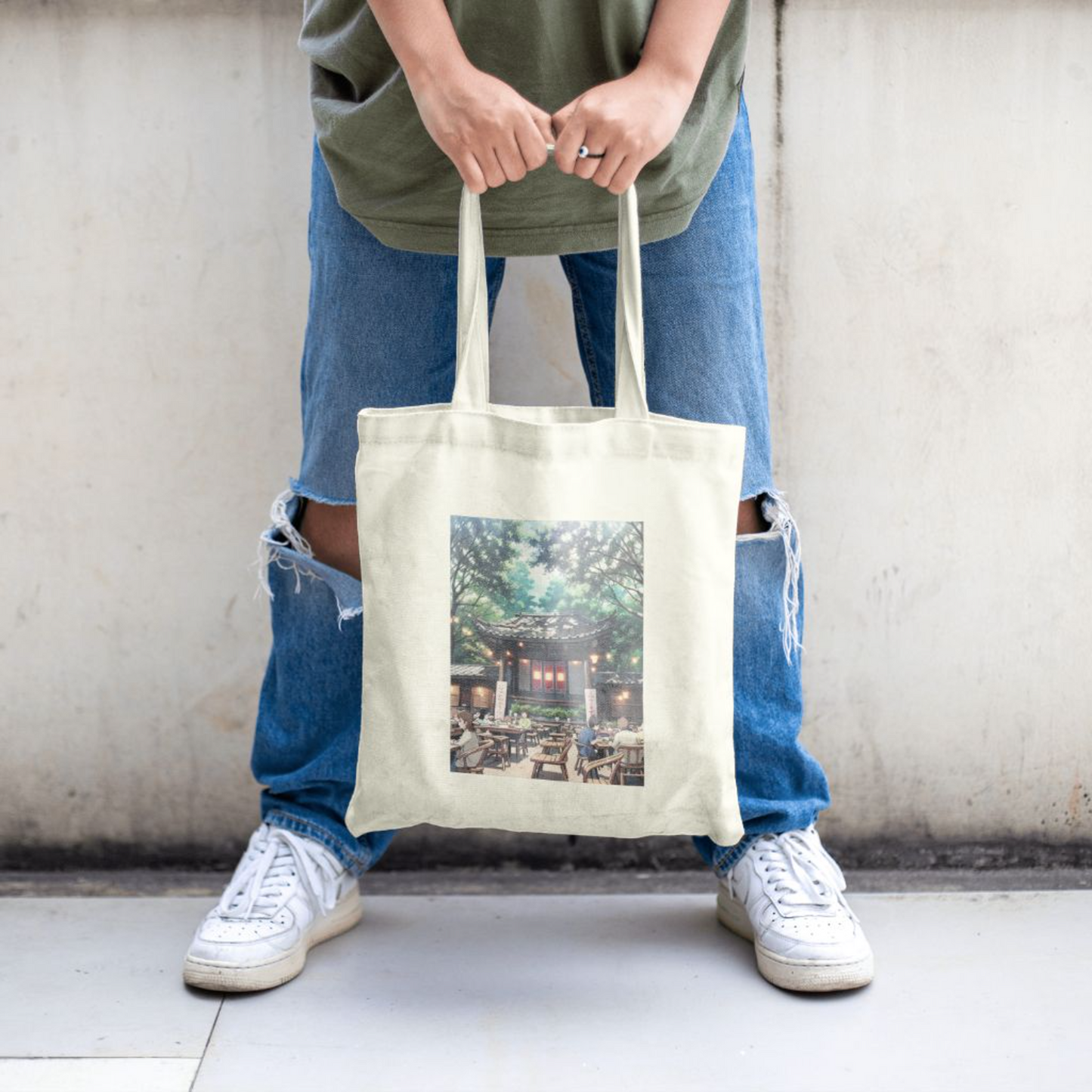 Tranquil Courtyard Canvas Bag