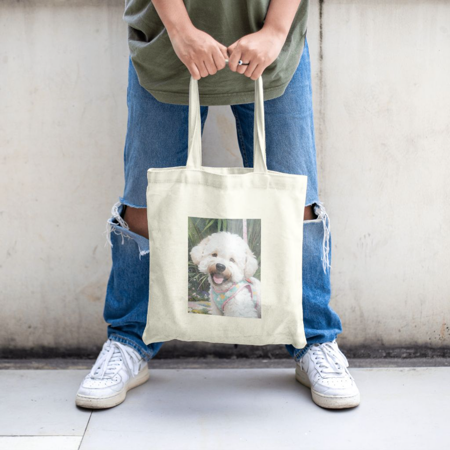 Adorable Bichon Frise Print Canvas Bag