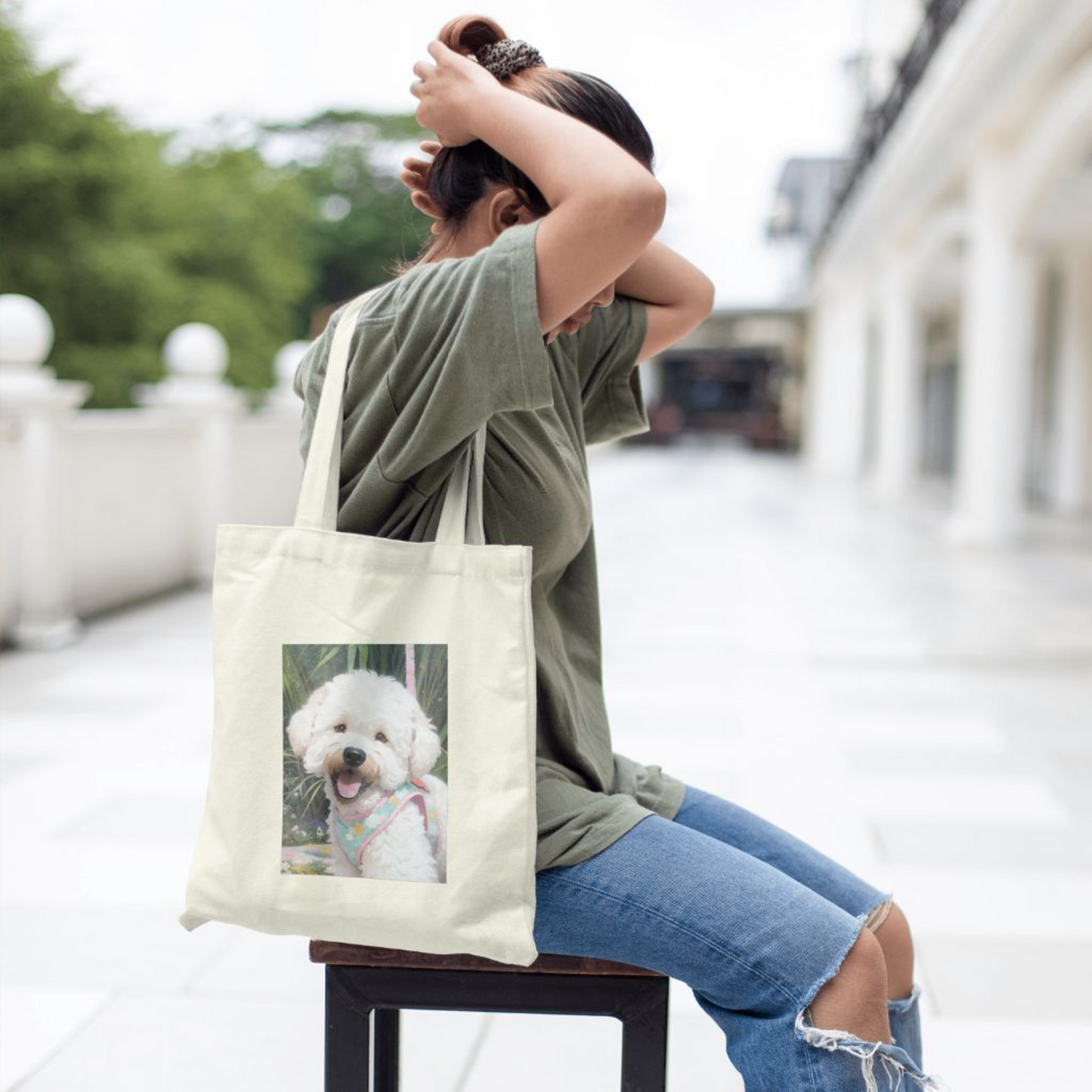 Adorable Bichon Frise Print Canvas Bag