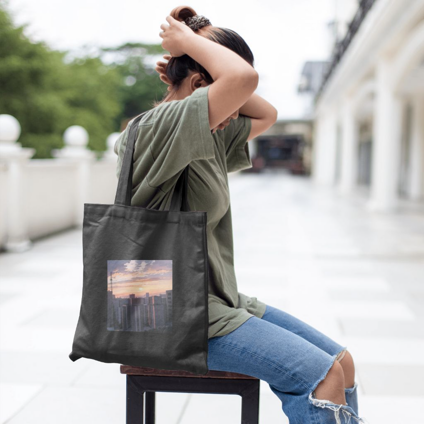 Black Canvas Cityscape Bag