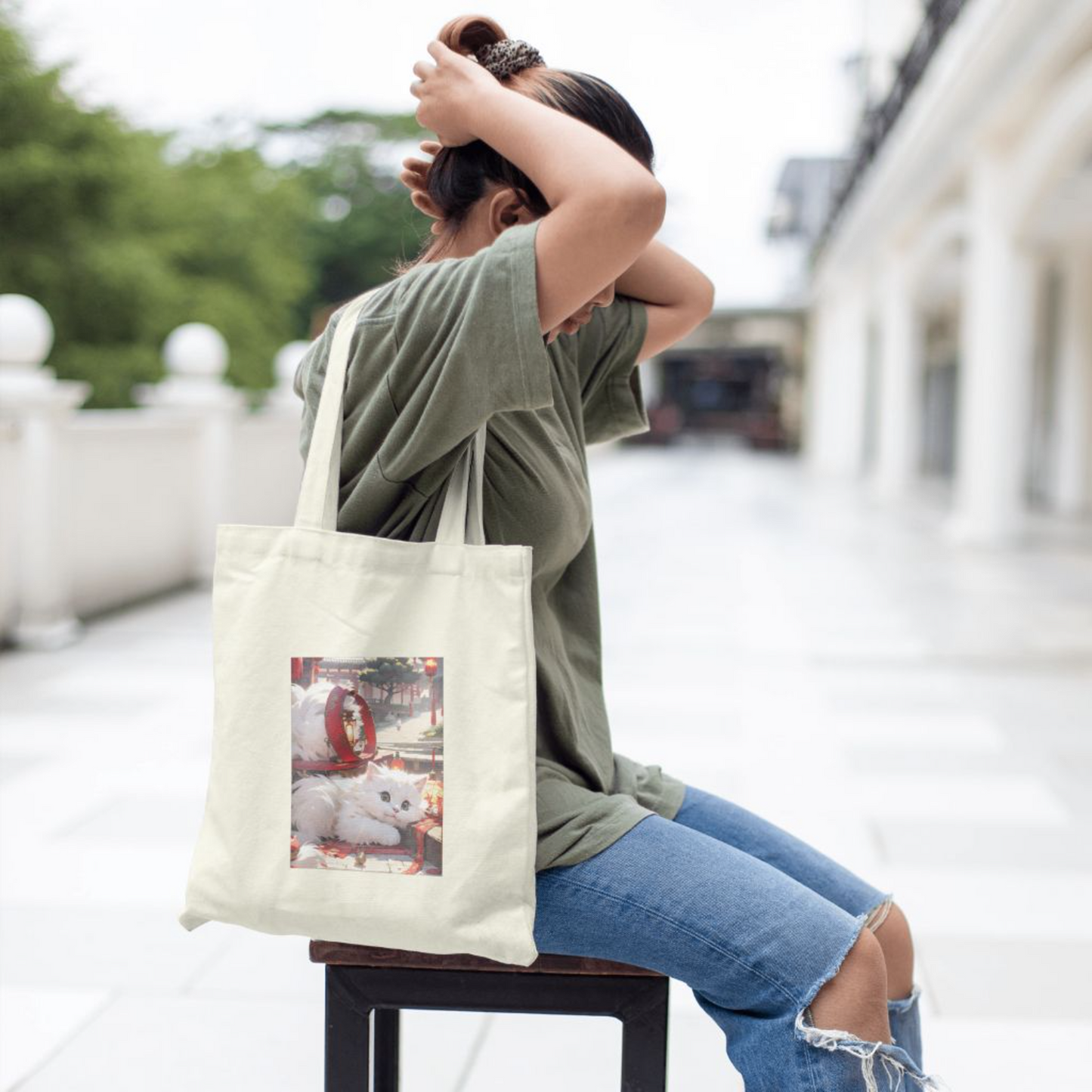 Whimsical Kitty Lantern Canvas Bag