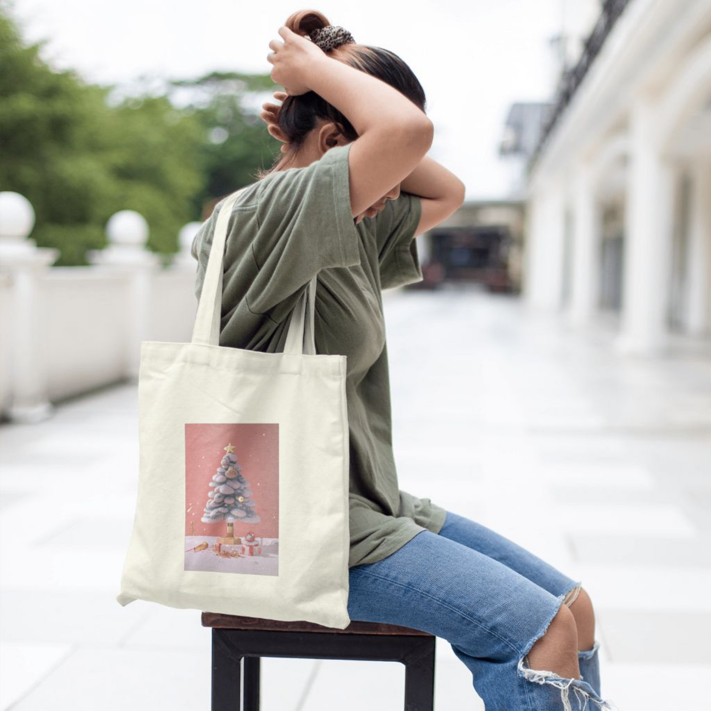 Christmas Tree Wonderland Printed Canvas Tote Bag