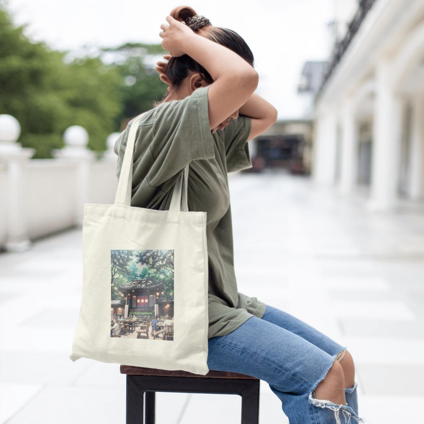 Tranquil Courtyard Canvas Bag