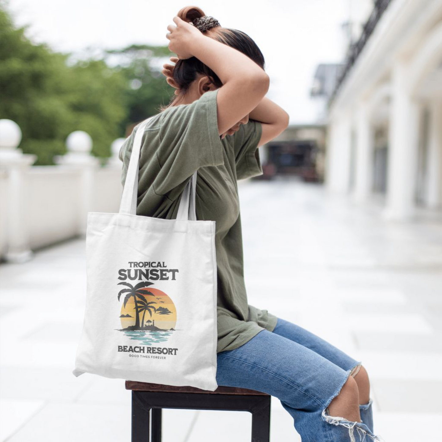 Tropical Sunset Beach Canvas Bag